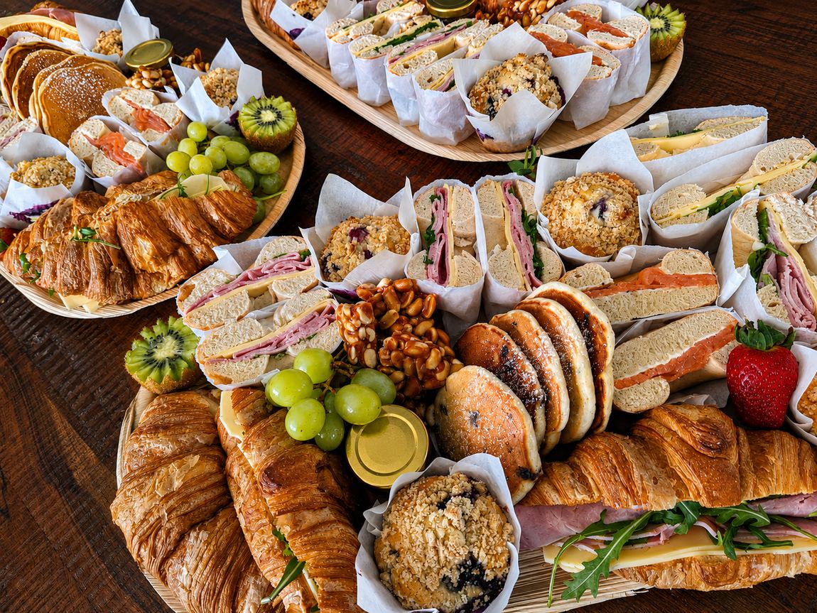 A Grazer Liverpool brunch platter with pastries, pancakes and fruit